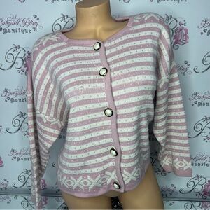 Equation cardigan vintage pink white Pearl buttons knitted stunning luxury top